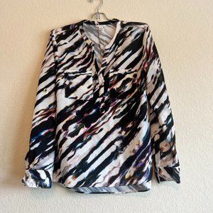 Calvin Klein M Multicolor Blouse Long and 3/4 Sleeve High Low Button Down -1081
